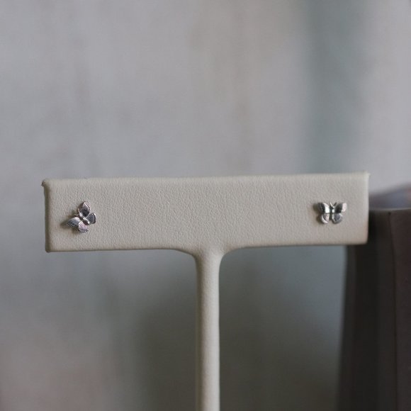 10K Solid White Gold "So Young" Dainty Butterfly Minimalistic Stud Earrings - Picture 5 of 8